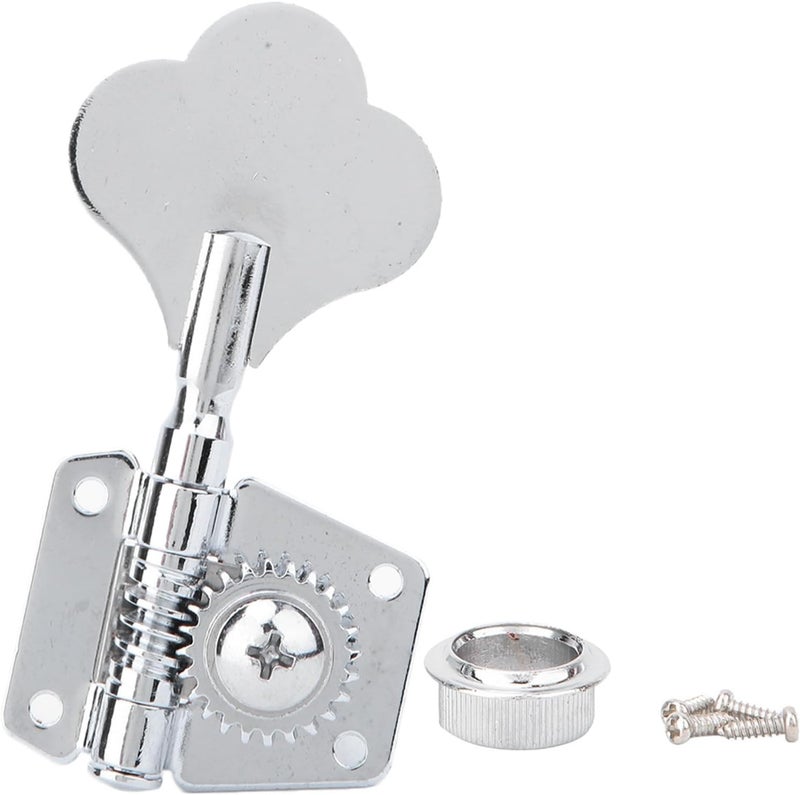 Kodrily Bass Tuners, Steel Bass Tuning Pegs, Right Electric Bass Machine Heads, Silver Vintage Open Gear Bass Tuners with Installing Round Cover and 4 Screws, 1Pcs - Image 1
